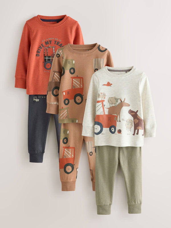 Brown/Orange Mini Snuggle Pyjamas 3 Pack (9mths-10yrs)