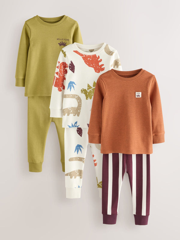 Multi Bright Dino Snuggle Pyjamas 3 Pack (9mths-10yrs)