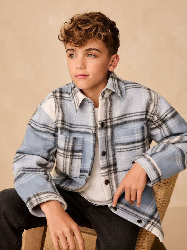 Blue Check Lined Shacket (3-16yrs)