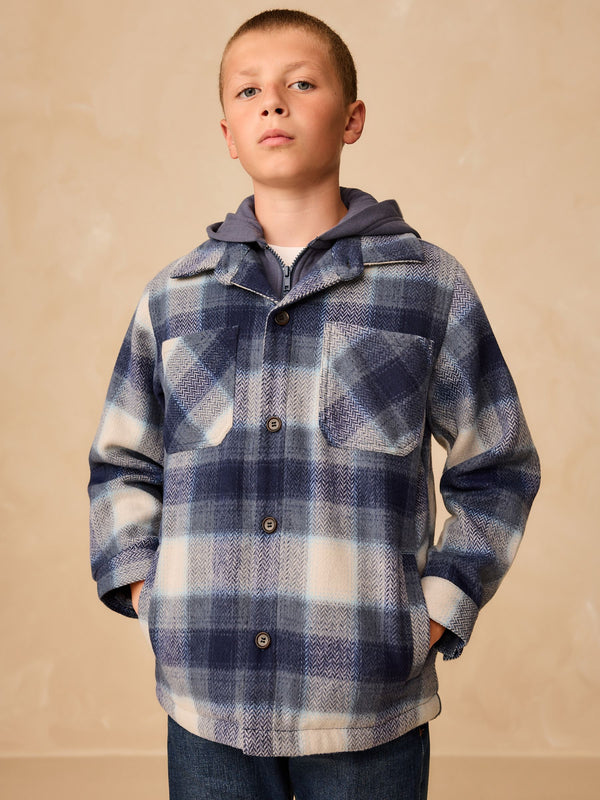 Navy Blue Borg Lined Hooded Check Shacket (3-16yrs)
