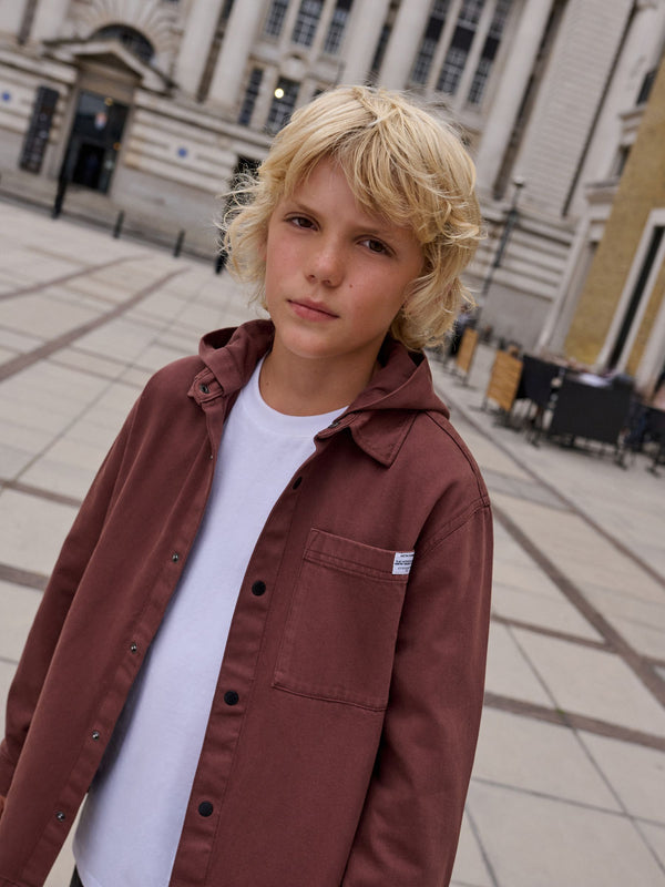 Rust Brown Twill Collar Hooded Overshirt (3-16yrs)