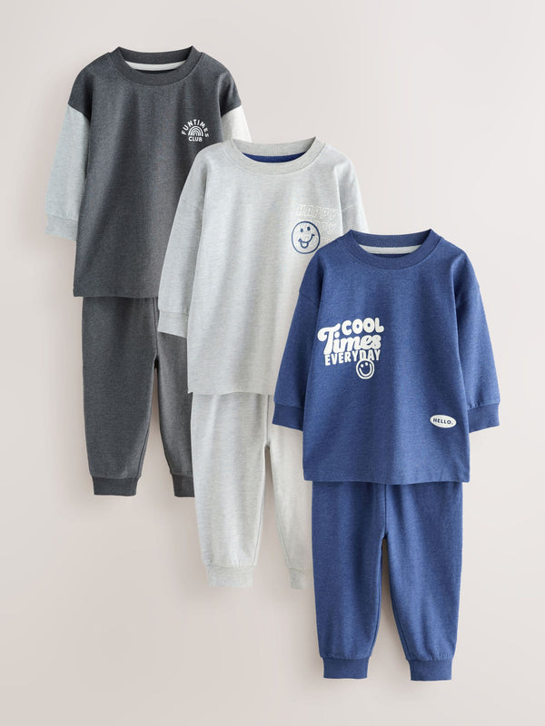 Blue/Grey Slogan Relaxed Fit Pyjamas 3 Pack (9mths-10yrs)