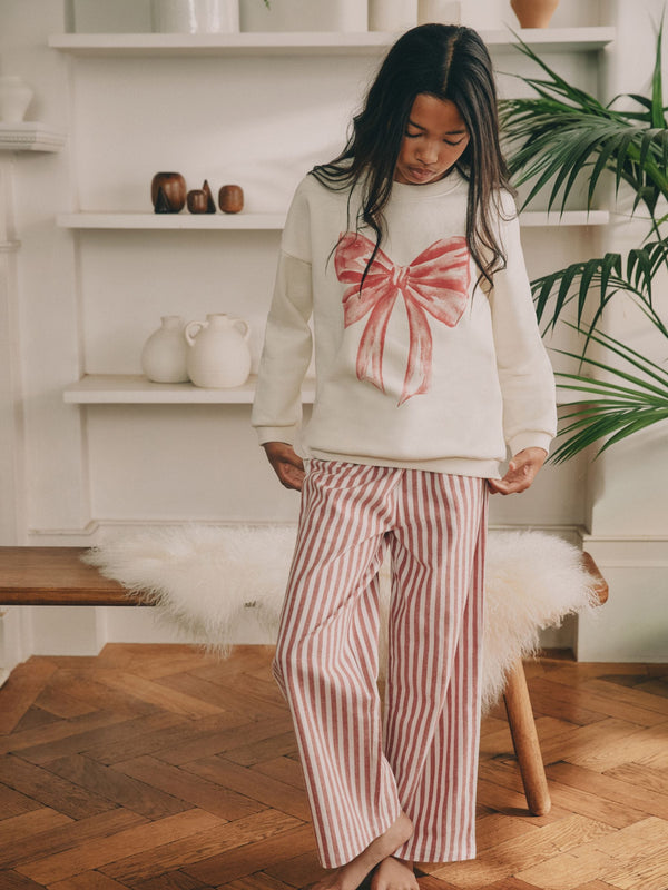 Cream/Red Bow Sweatshirt Pyjamas (2-16yrs)