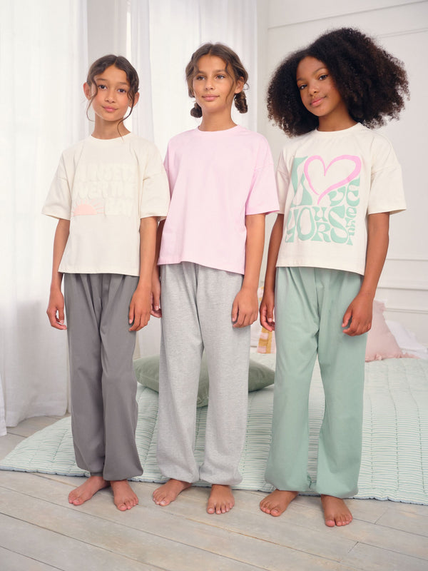 Green/Pink Love Slogan Jogger Pyjamas 3 Pack (3-16yrs)