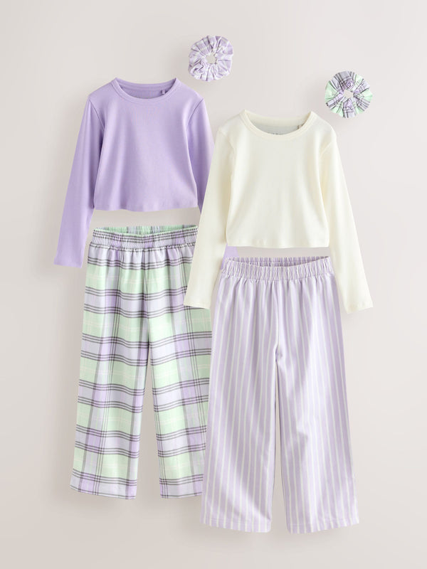 Purple/Green Woven Bottom Pyjamas 2 Pack with Hair Scrunchies (3-16yrs)
