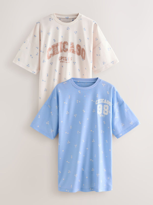 Blue/Ecru Chicago Print Nighties 2 Pack (3-16yrs)