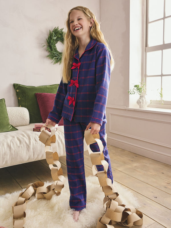 Navy/Red Bow Woven Button Through Pyjamas (4-16yrs)