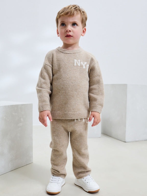 Neutral Knitted NYC Varsity Jumper and Joggers Set (3mths-7yrs)