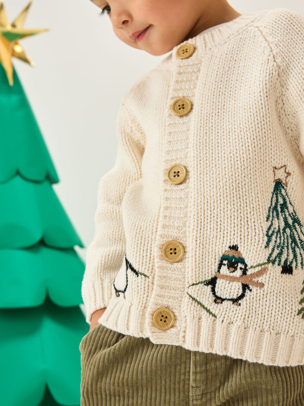 Cream Penguin Pattern Christmas Cardigan (3mths-7yrs)