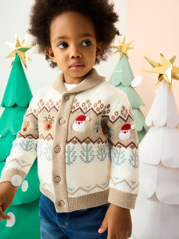 Neutral Fairisle Pattern Christmas Cardigan (3mths-7yrs)