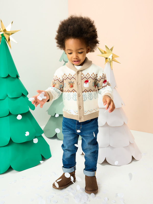 Neutral Fairisle Pattern Christmas Cardigan (3mths-7yrs)