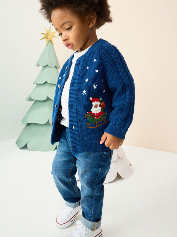 Navy Blue Pattern Christmas Cardigan (3mths-7yrs)