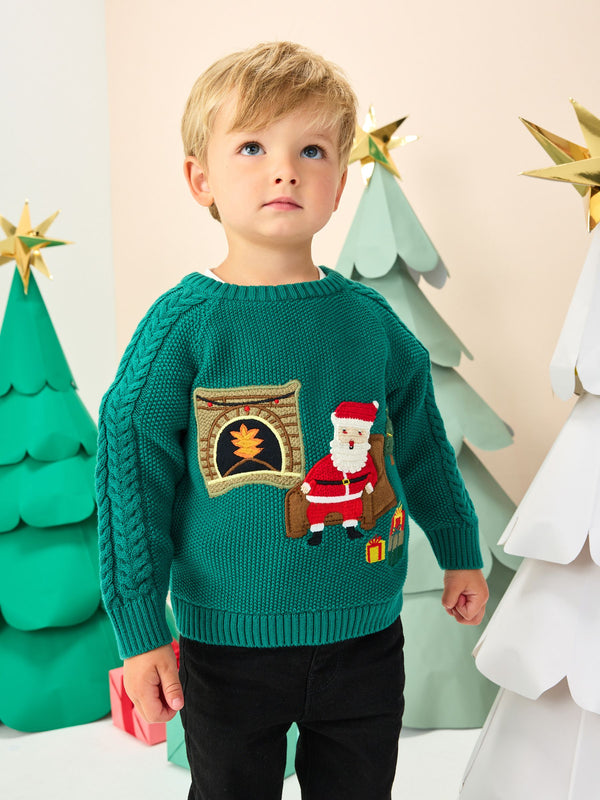 Green Santa Knitted Christmas Jumper (3mths-7yrs)