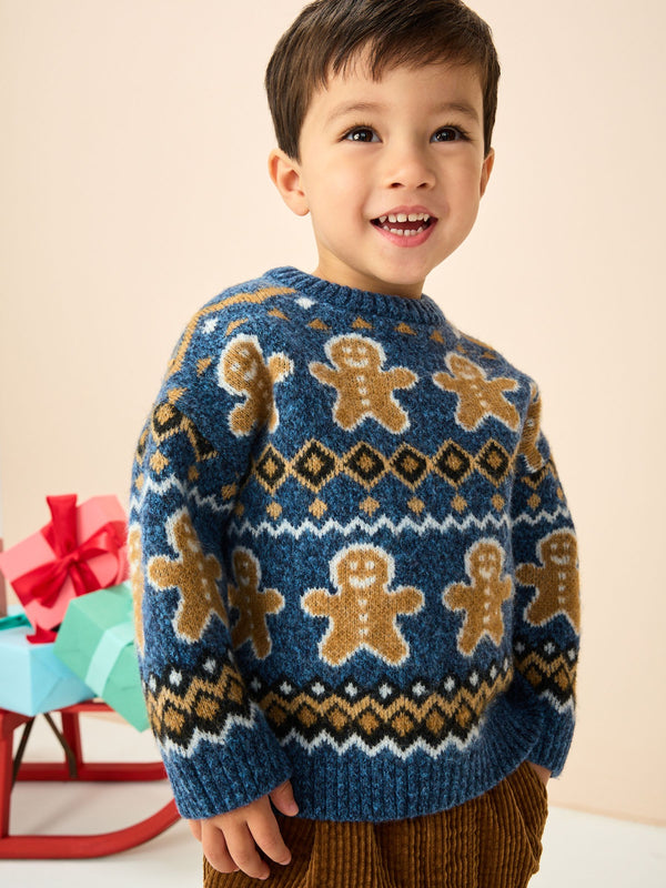 Navy Blue Gingerbread Knitted Christmas Jumper (3mths-7yrs)