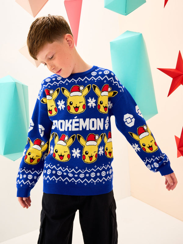 Bright Blue Pokémon Christmas Jumper (3-16yrs)