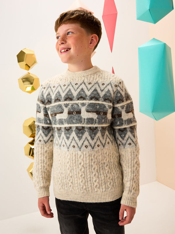 Ecru Fairisle Pattern Matching Family Christmas Jumper (3mths-16yrs)