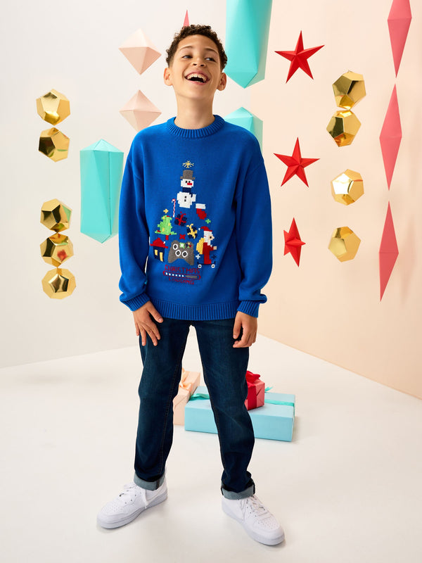 Cobalt Blue Gaming Christmas Jumper (3-16yrs)