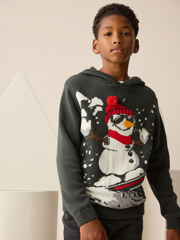 Dark Grey Snowman Christmas Jumper (3-16yrs)