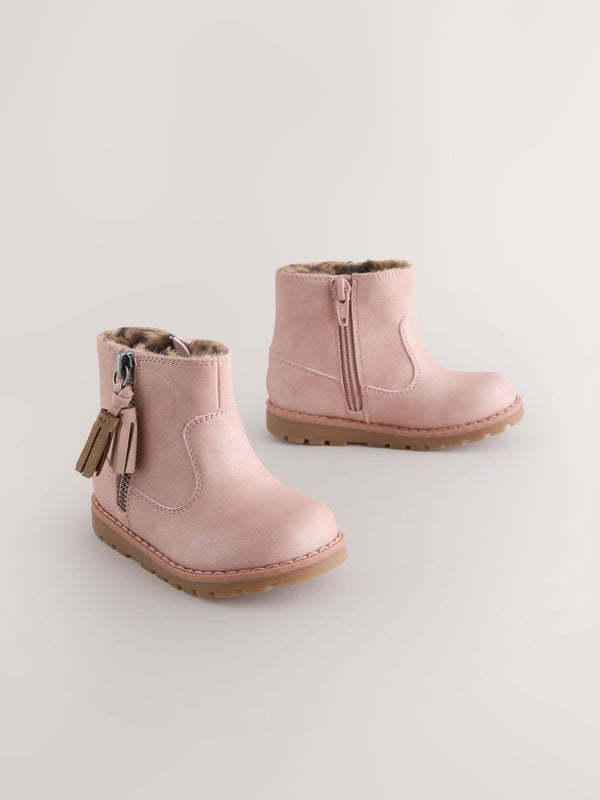 Pink Wide Fit (G) Chelsea Zip Tassel Ankle Boots