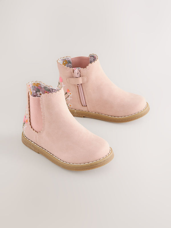Pink Embroidered Wide Fit (G) Chelsea Ankle Boots