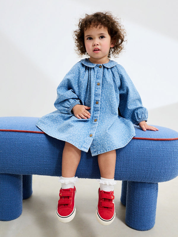 Denim Ditsy Print 100% Cotton Shirt Dress (3mths-8yrs)
