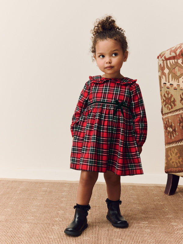 Red Check Long Sleeve Collar Dress (3mths-8yrs)