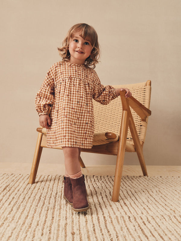 Ochre Yellow Gingham Cotton Dress (3mths-8yrs)