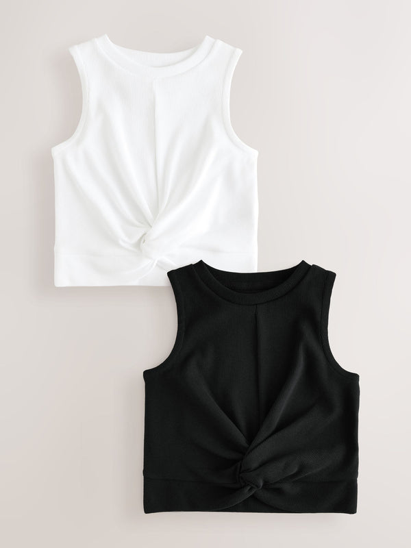 Black/White Wrap Front Rib Vests 2 Pack (3-16yrs)
