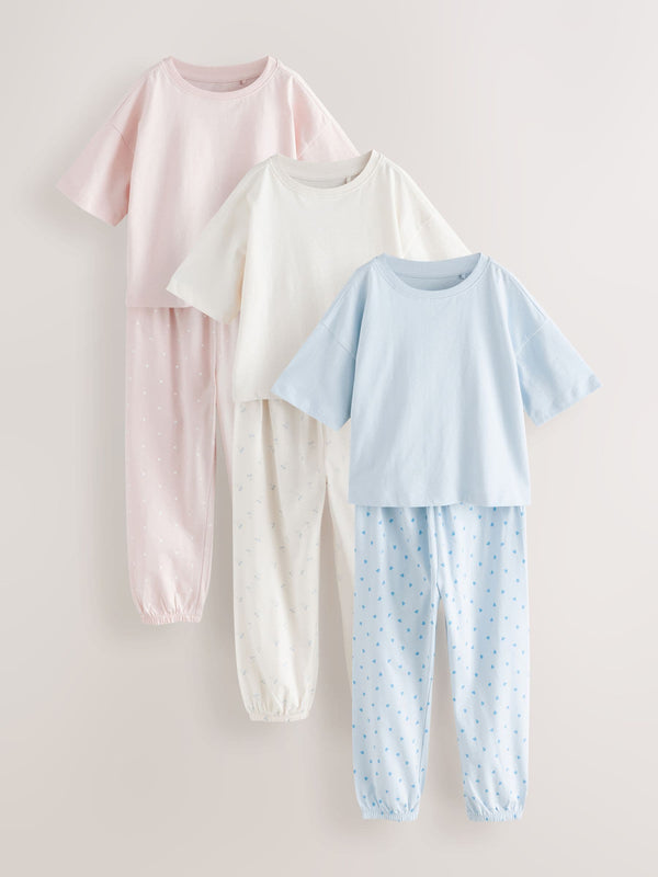 Pink/Blue Mini Print Jogger Pyjamas 3 Pack (3-16yrs)