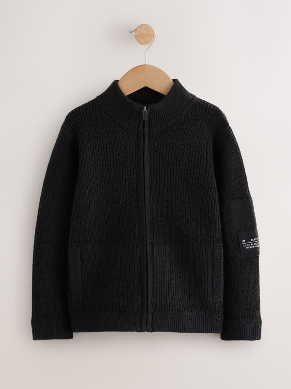 Black Utility Zip Through Knitted Cardigan (3-16yrs)