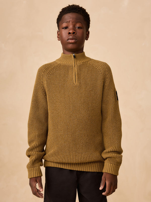 Green Utility Zip Neck Knitted Jumper (3-16yrs)