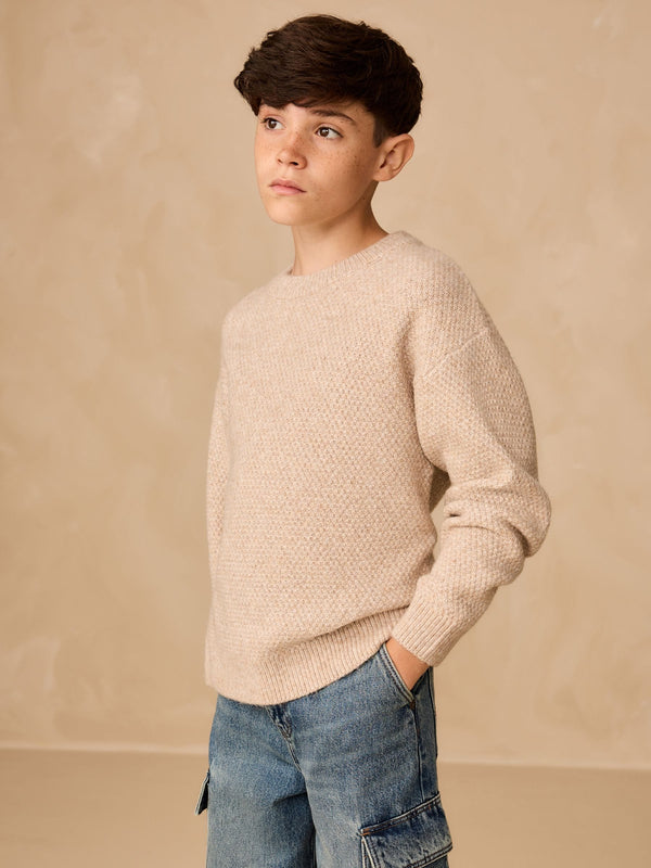 Neutral Textured Knitted Crew Neck Jumper (3-16yrs)