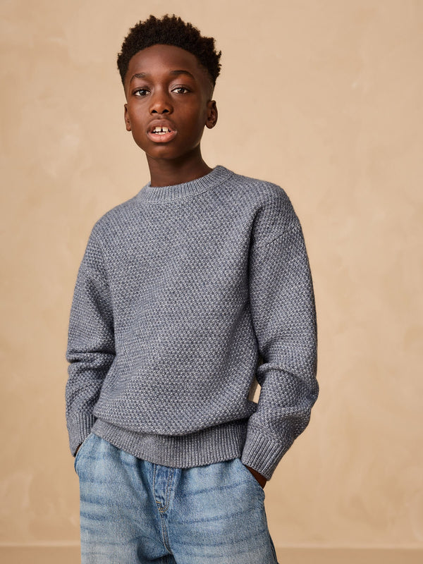 Blue Textured Knitted Crew Neck Jumper (3-16yrs)
