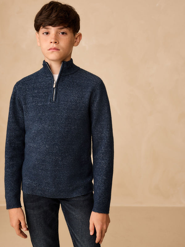 Navy Blue Knitted Zip Neck Jumper (3-16yrs)