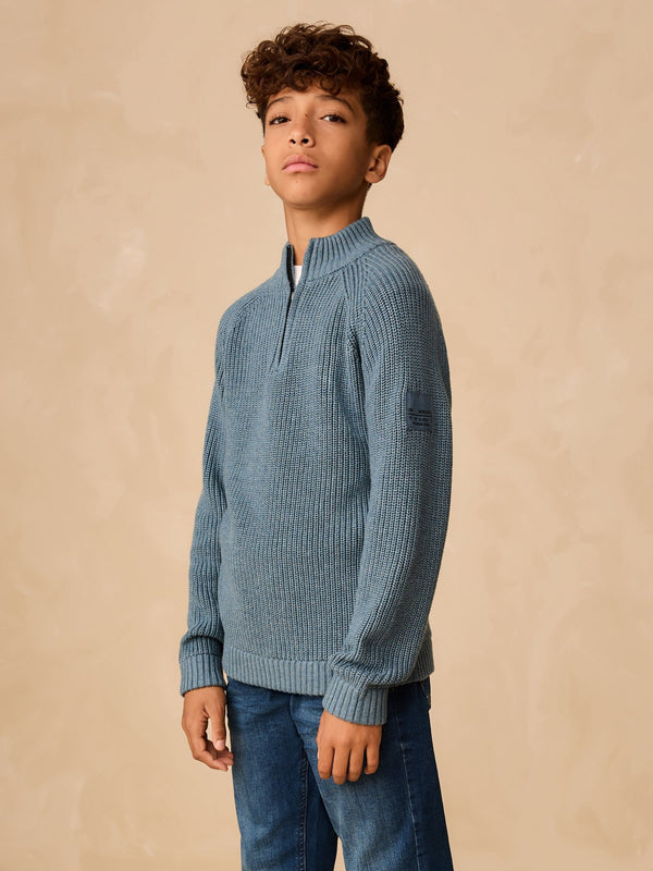Blue Utility Zip Neck Knitted Jumper (3-16yrs)