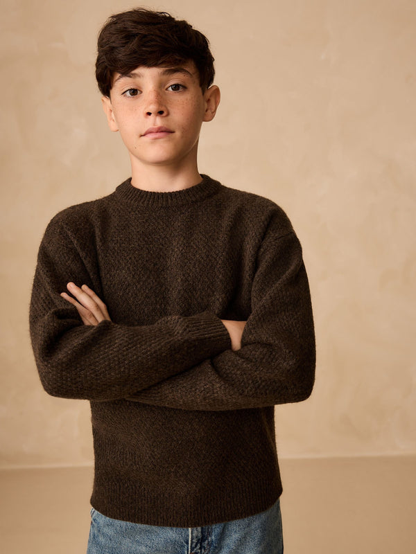 Chocolate Brown Textured Knitted Crew Neck Jumper (3-16yrs)
