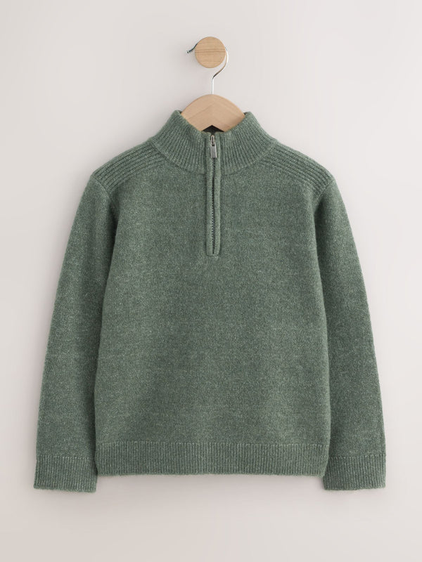 Green Knitted Zip Neck Jumper (3-16yrs)