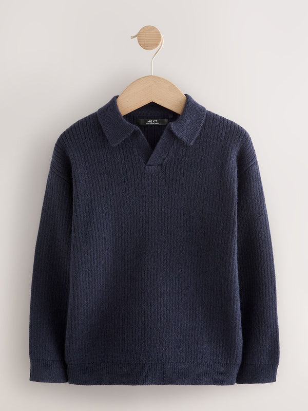 Navy Blue Trophy Neck Knitted Jumper (3-16yrs)