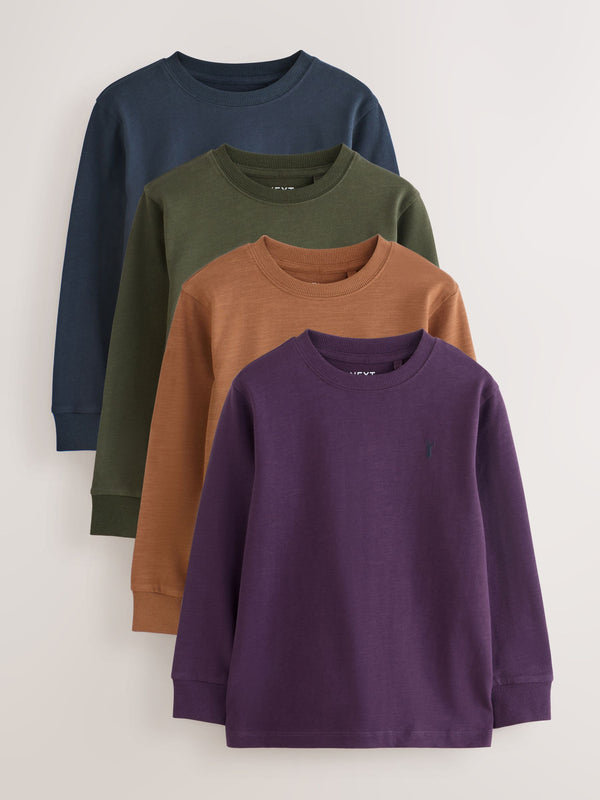 Khaki/Tan/Purple/Navy Stag Logo Long Sleeve Cosy T-Shirts 4 Pack (3-16yrs)