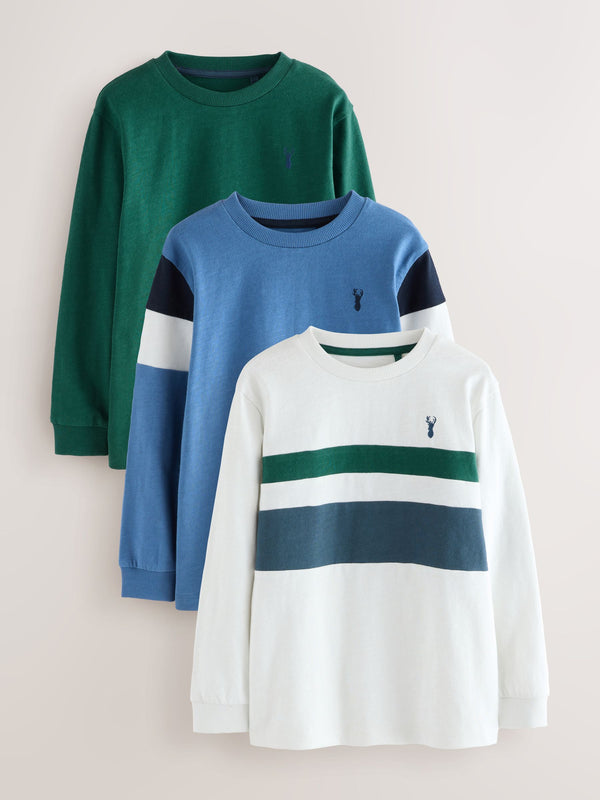 Blue/White/Green Long Sleeve Colourblock T-Shirts 3 Pack (3-16yrs)