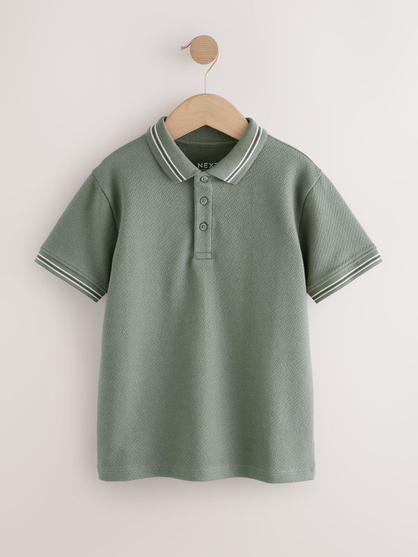 Khaki Green Short Sleeve Textured Polo Shirt (3-16yrs)