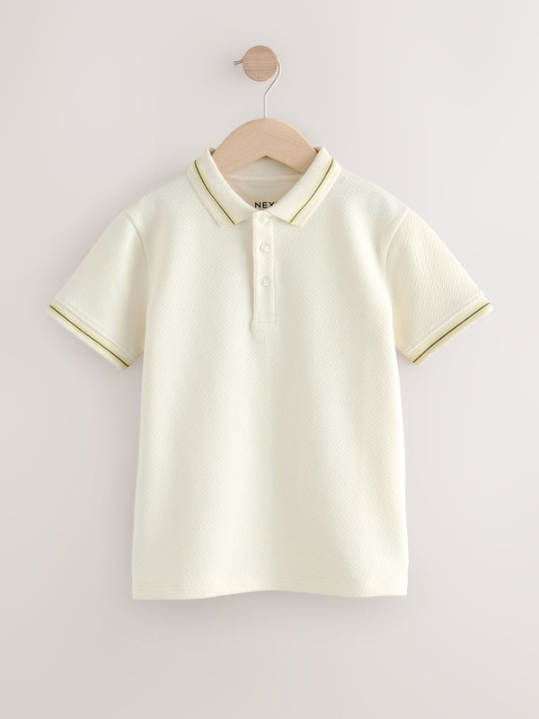 Ecru White Short Sleeve Textured Polo Shirt (3-16yrs)