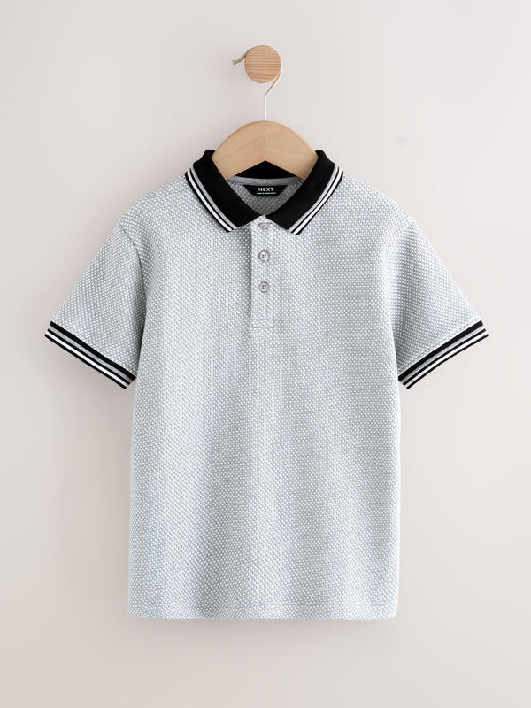 Grey/Black Short Sleeve Textured Polo Shirt (3-16yrs)