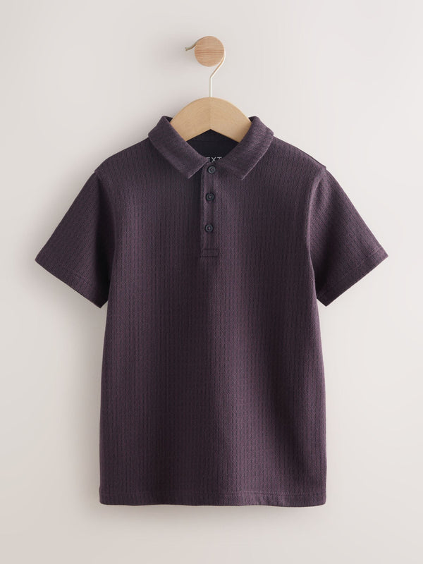 Plum Purple Jacquard Short Sleeve Polo Shirt (3-16yrs)