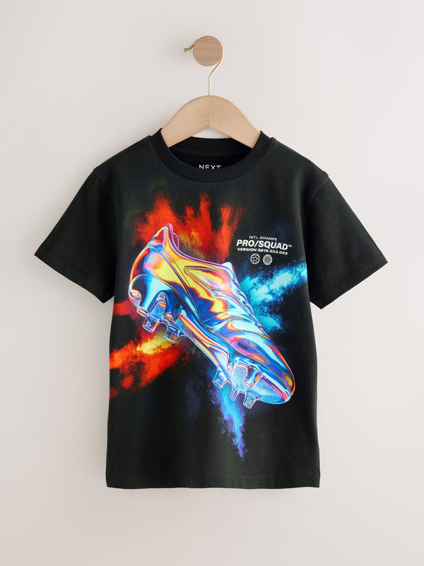 Black Football Regular Fit Short Sleeve All-Over Print T-Shirt (3-16yrs)