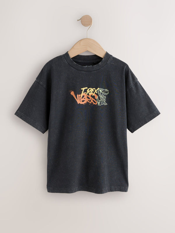 Black Graffiti Dino Back Print Relaxed Fit Short Sleeve Graphic Print T-Shirt (3-16yrs)