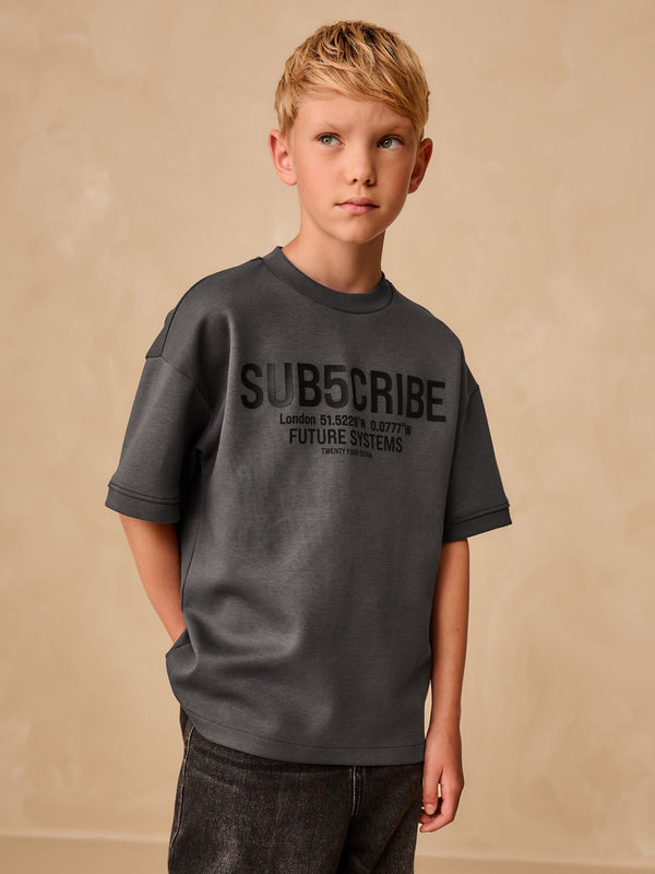 Charcoal Grey Subscribe Graphic Print Heavyweight Short Sleeve T-Shirt (3-16yrs)