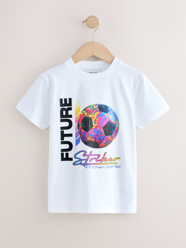 White Football Striker Regular Fit Short Sleeve Graphic T-Shirt (3-16yrs)