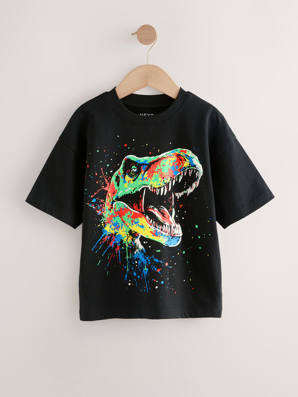 Black/Multi Dino Relaxed Fit Short Sleeve Graphic Print T-Shirt (3-16yrs)