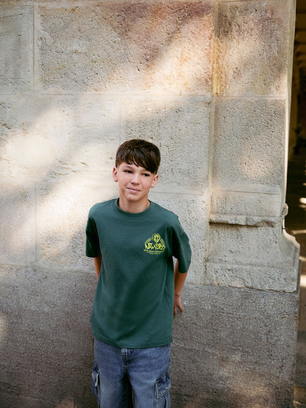 Green Skeleton Back Print Relaxed Fit Short Sleeve Graphic Print T-Shirt (3-16yrs)